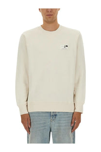 Golden Goose men’s regular fit grey sweatshirt with cream yohji yamamoto patch embroidered on left chest