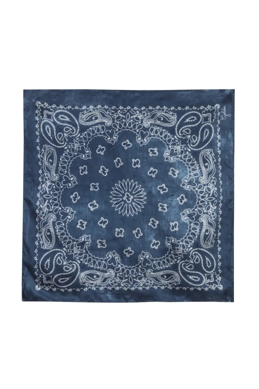 Golden Goose men’s navy blue scarf with white paisley and floral pattern made from soft bandana fabric