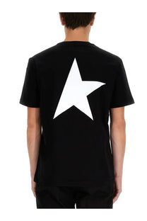 Black golden goose men’s short-sleeved shirt showing back side with bold white five-pointed star print