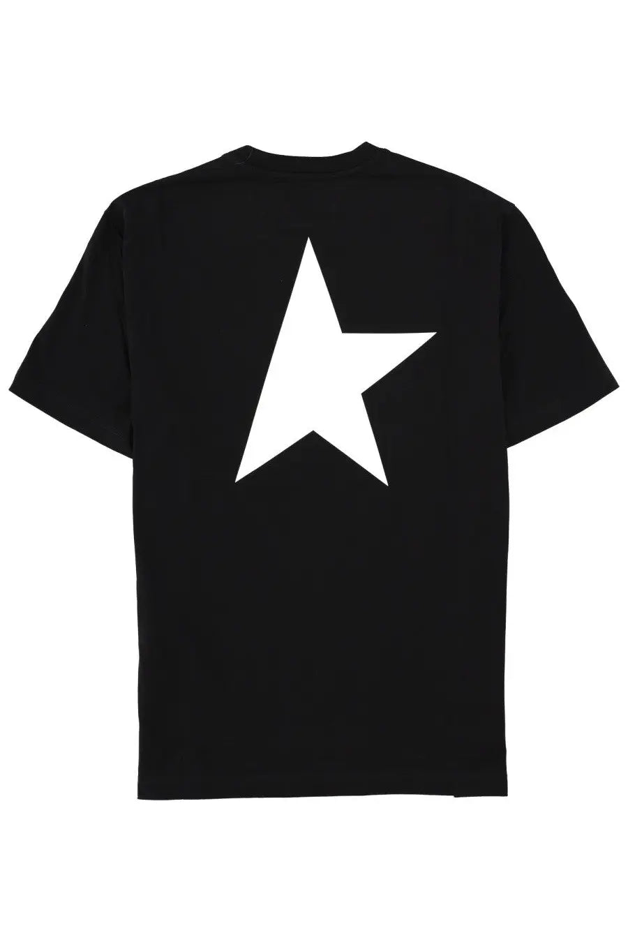 Golden Goose men’s black short-sleeved t-shirt with bold white five-pointed star printed on the back side