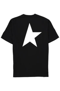Golden Goose men’s black short-sleeved t-shirt with bold white five-pointed star printed on the back side