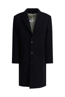Black wool overcoat with notched lapels and three dark buttons in golden goose men’s single breasted wool coat blue style