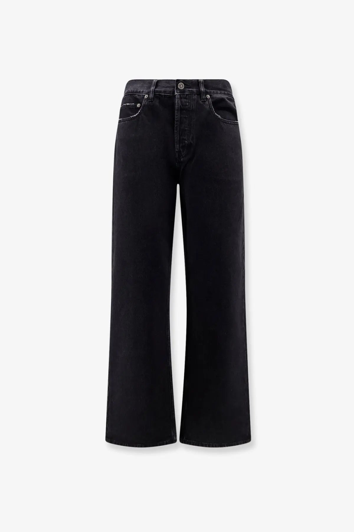 Golden Goose men’s skate black denim jeans in black with wide-leg, straight cut, and classic five-pocket design