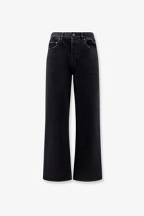 Golden Goose men’s skate black denim jeans in black with wide-leg, straight cut, and classic five-pocket design
