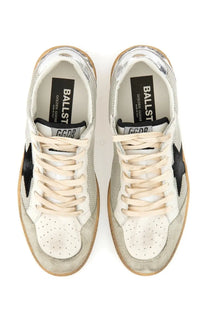 Golden Goose men’s sneaker ball star silver distressed suede silver and white with black star logo