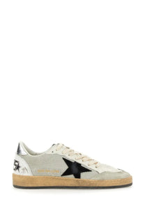 Golden goose men’s sneaker ball star silver white and silver mesh sneaker with black star suede accents and gum sole