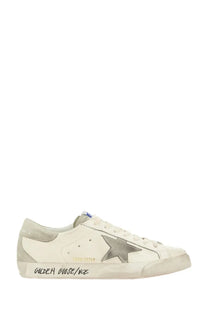 Cream-colored leather golden goose men’s sneaker superstar white with metallic silver star and golden goose ice sole writing