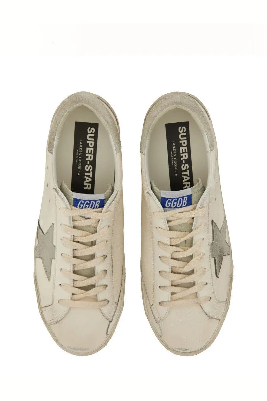 Golden Goose men’s sneaker superstar white cream leather with metallic silver star and matching laces