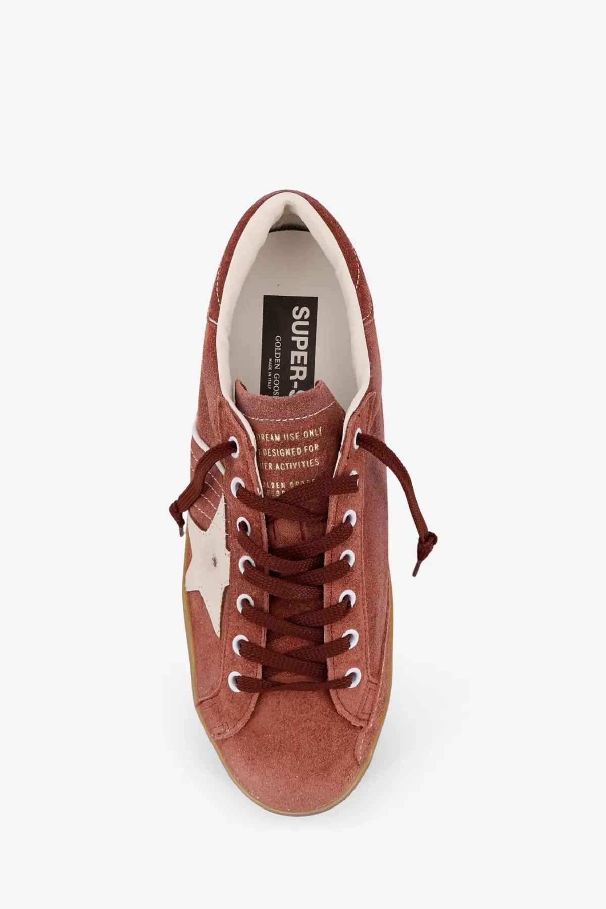 Golden Goose men’s Super Star double quarter suede sneaker in dusty rose with white star and brown laces