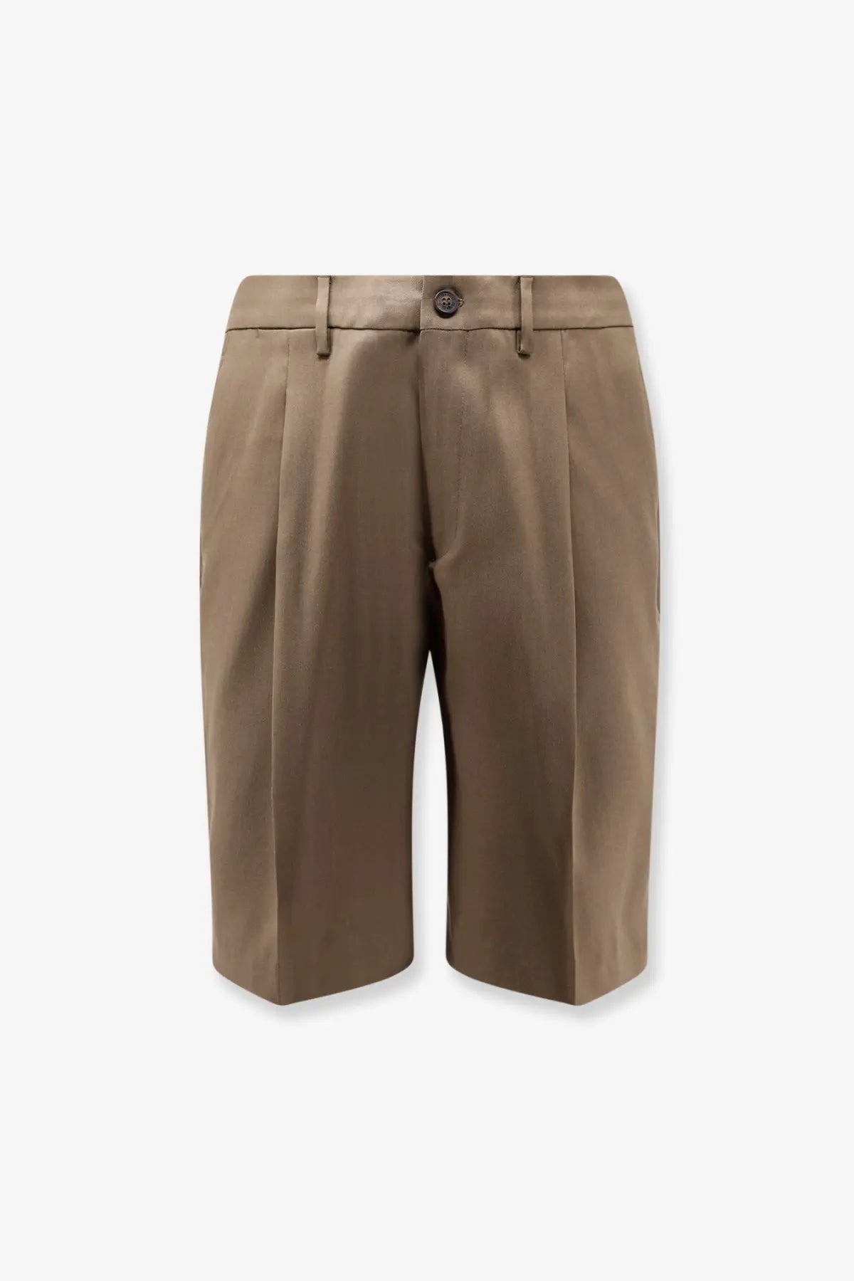 Golden goose men’s brown virgin wool shorts with tan pleated design button closure and belt loops