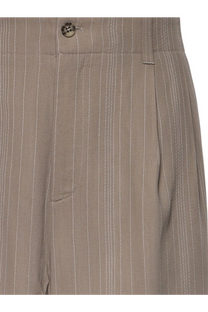 Beige wool blend golden goose men’s trousers with subtle white pinstripes and metallic button at the waistband