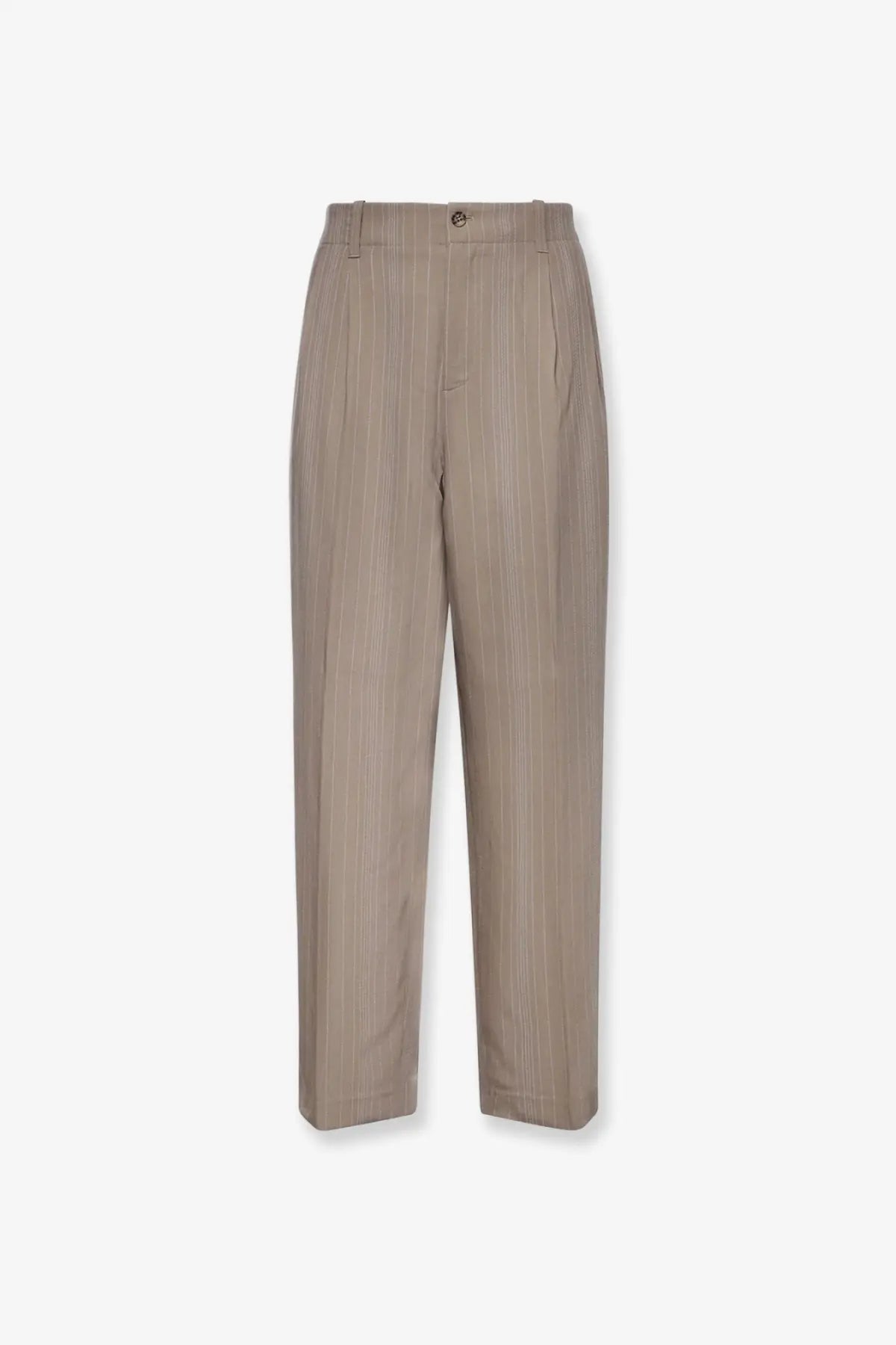 Beige wool blend golden goose men’s tailored fit pinstripe trousers roasted cashew with subtle vertical stripes