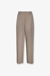 Beige wool blend golden goose men’s tailored fit pinstripe trousers roasted cashew with subtle vertical stripes