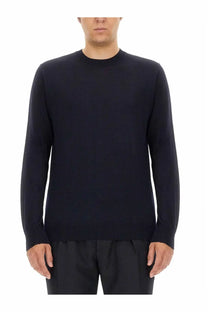 Black crewneck sweater with smooth fine knit texture featured in golden goose mens wool jersey blue collection