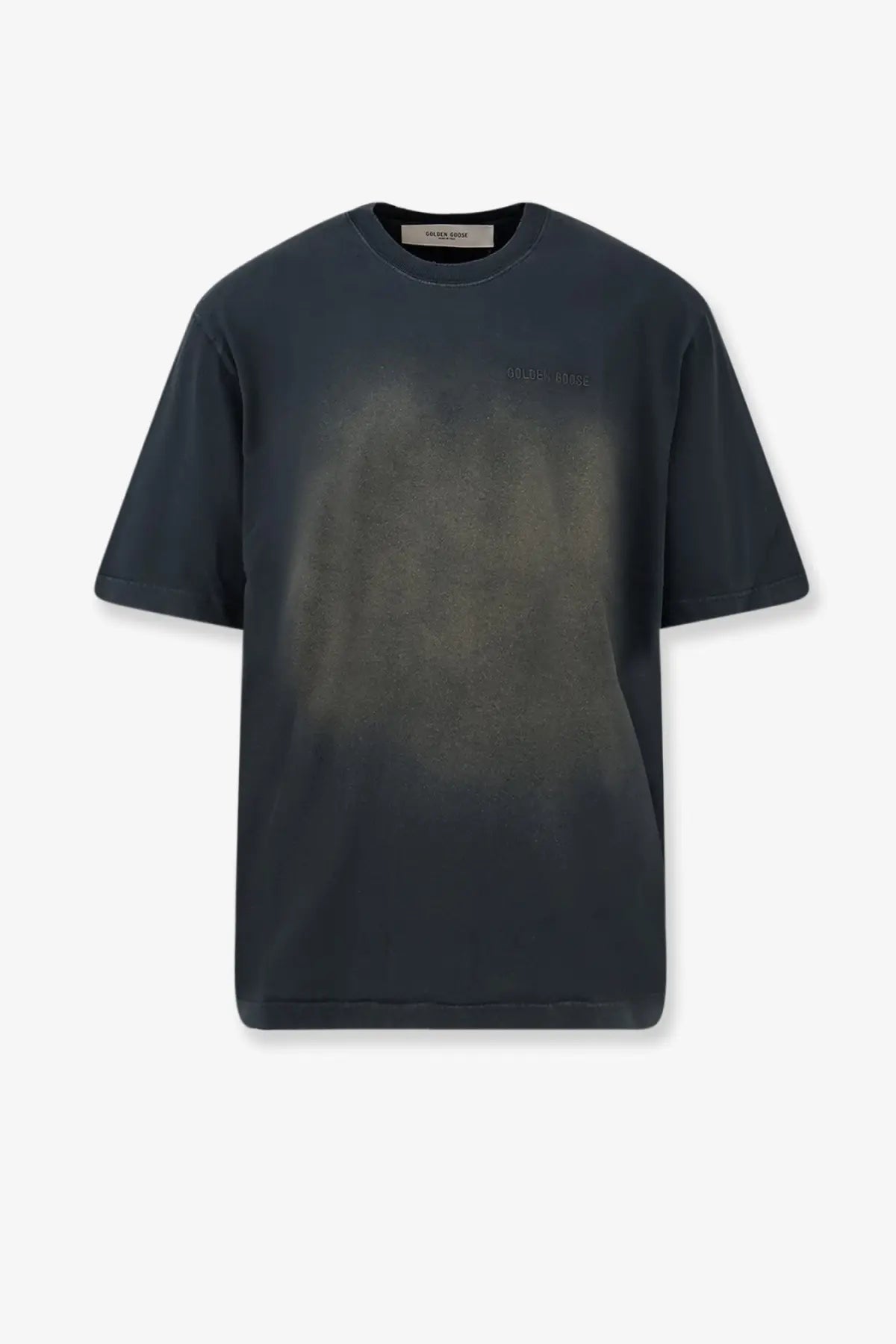 Golden goose unisex black cotton shirt featuring a dark gray oversized fit with a faded smoky gradient and live time embroidery