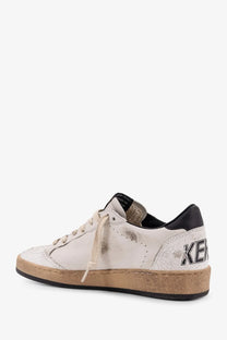Golden Goose women’s ball star vintage leather sneakers white with distressed texture black heel tab and tan sole