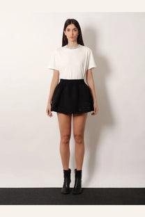 Golden goose women’s black cotton blend mini skirt with flared silhouette and delicate embroidered hem embellishments
