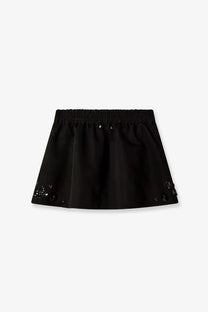 Golden goose women’s black cotton blend midi skirt with black satin mini skirt featuring elastic waistband and sequin hem