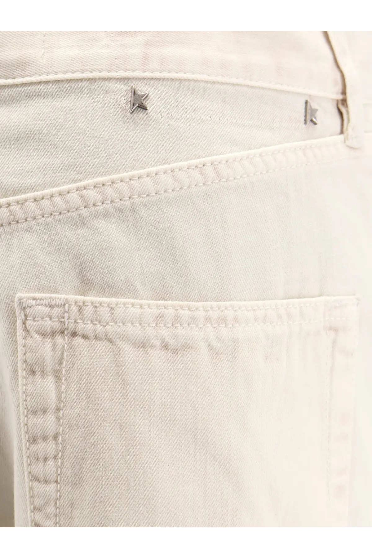 Beige golden goose women’s cotton blend trousers with silver star-shaped metal studs on the waistband