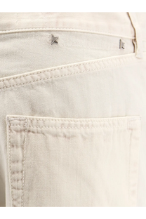 Beige golden goose women’s cotton blend trousers with silver star-shaped metal studs on the waistband