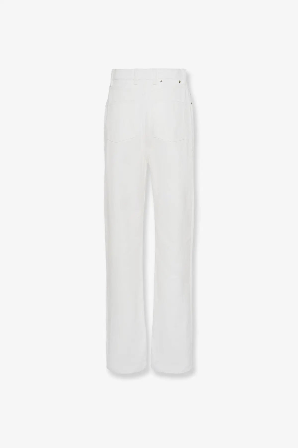 Golden Goose women’s white denim wide-leg trousers with sleek minimalist design and gold-tone waistband branding