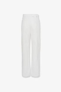 Golden Goose women’s white denim wide-leg trousers with sleek minimalist design and gold-tone waistband branding