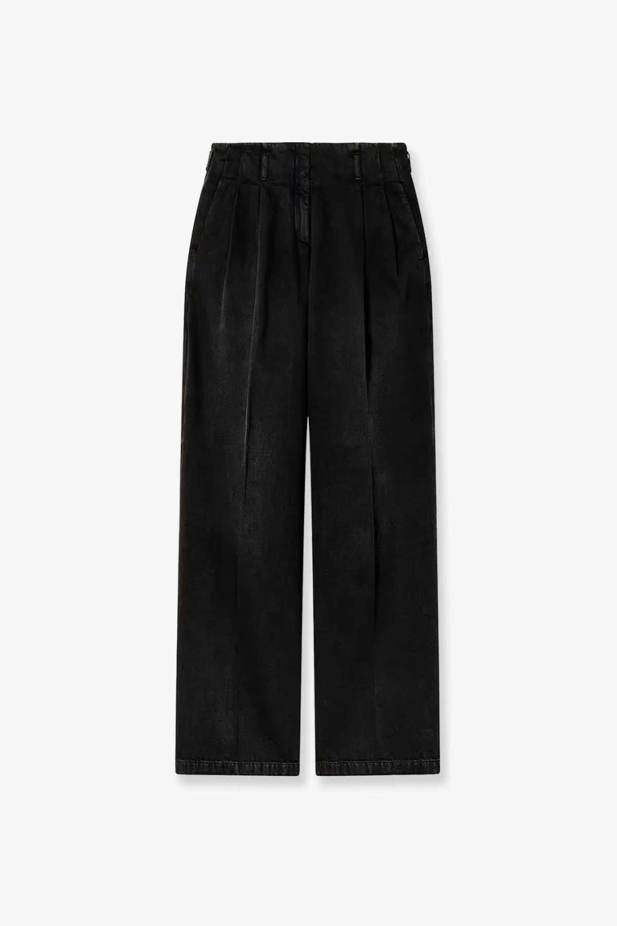 Golden goose women’s flavia stone washed black cotton trousers with high waist and sleek straight-leg pleated design