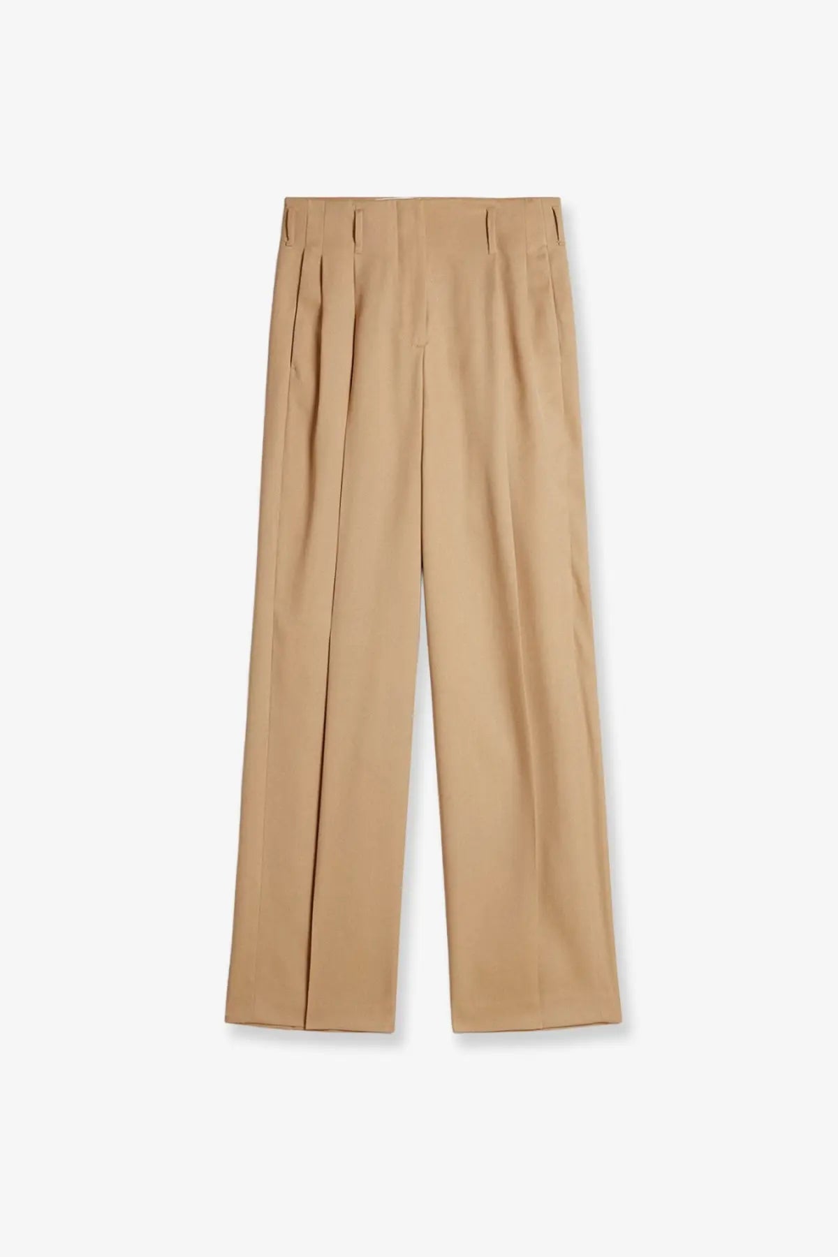 Golden Goose women’s Flavia beige virgin wool trousers with pleated wide legs and tailored waistband