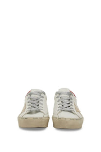 Golden Goose women’s hi star sneaker white leather with glittery silver laces and beige platform sole