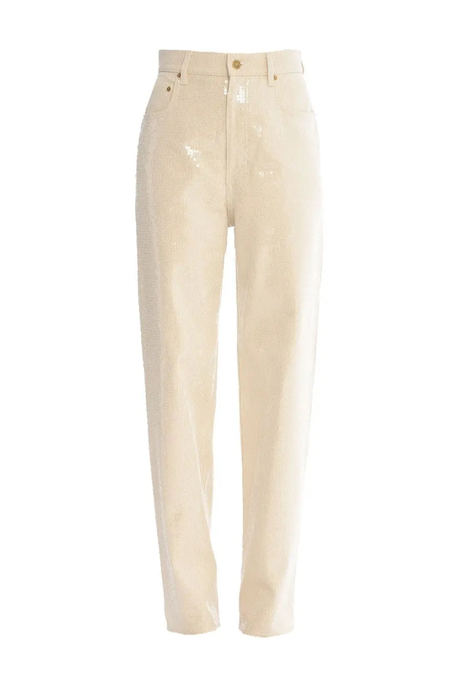 Golden Goose womens Kim pants white cream glossy patent leather high waist trousers with classic five pocket design