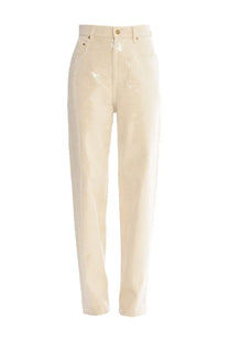 Golden Goose womens Kim pants white cream glossy patent leather high waist trousers with classic five pocket design