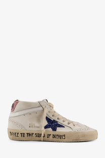 Golden Goose women’s white leather midstar sneakers with a glittering blue star and dance to the sound of dreams sole