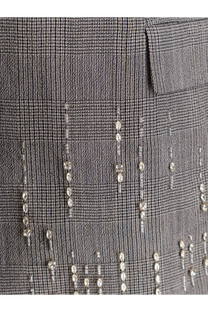 Gray plaid skirt with silver beaded embellishments paired with golden goose women’s maia virgin wool blazer grey