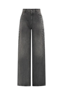 Golden Goose women’s melody boyfriend jeans grey dark gray denim with wide legs and silver stud pattern on outer seams