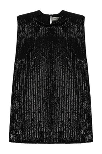 Golden goose women’s mini dress black featuring a black sleeveless knit top with a silver and black herringbone pattern