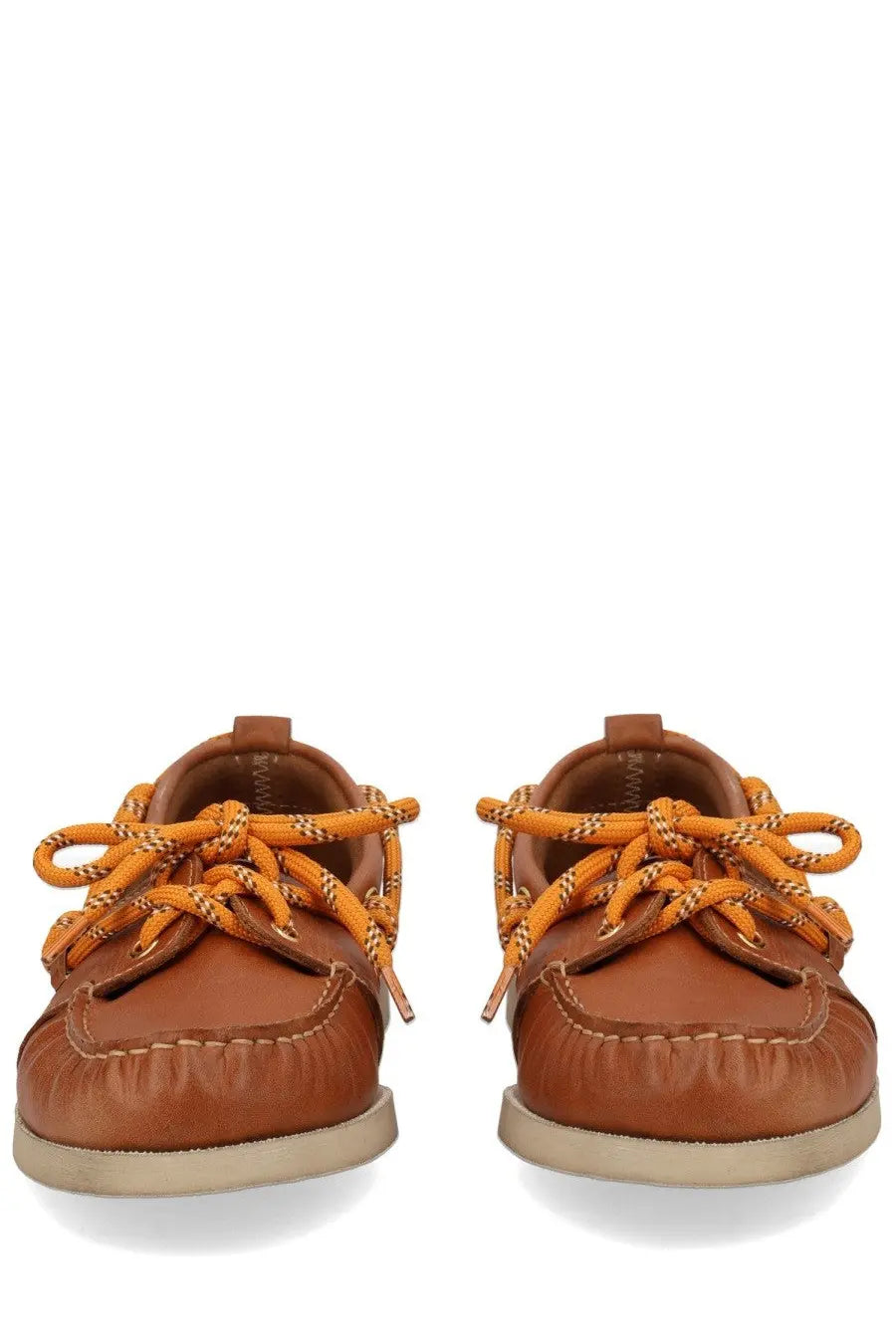 Golden goose women’s moccasin cruise brown brown leather boat shoes with orange laces for casual wear
