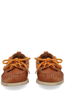 Golden goose women’s moccasin cruise brown brown leather boat shoes with orange laces for casual wear