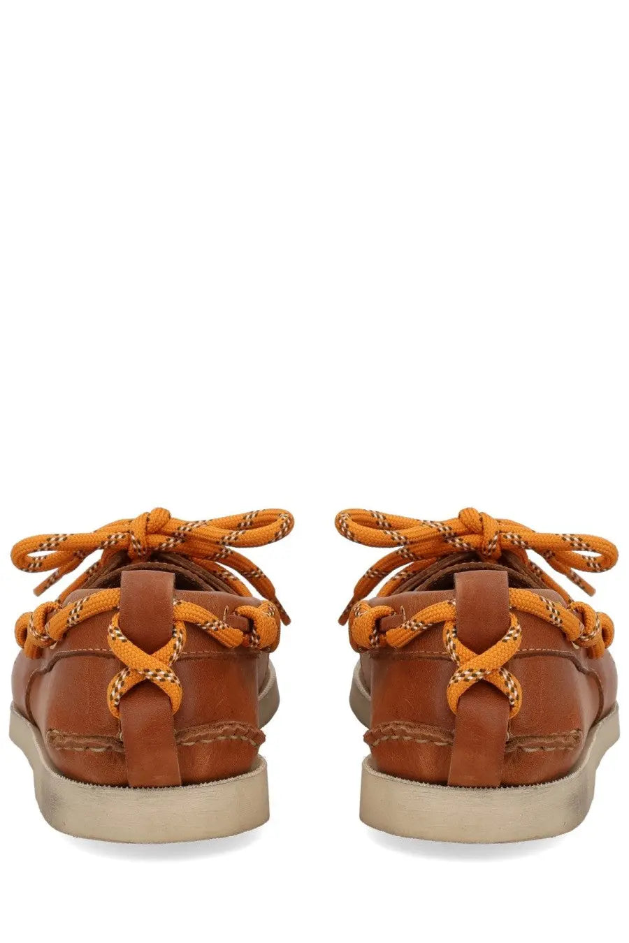 Golden Goose women’s moccasin cruise brown brown leather boat shoes with orange braided laces