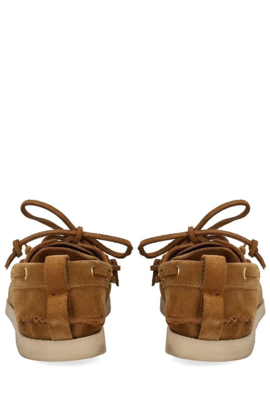 Golden goose women’s moccasin cruise brown tan suede boat shoes with matching laces and white rubber sole