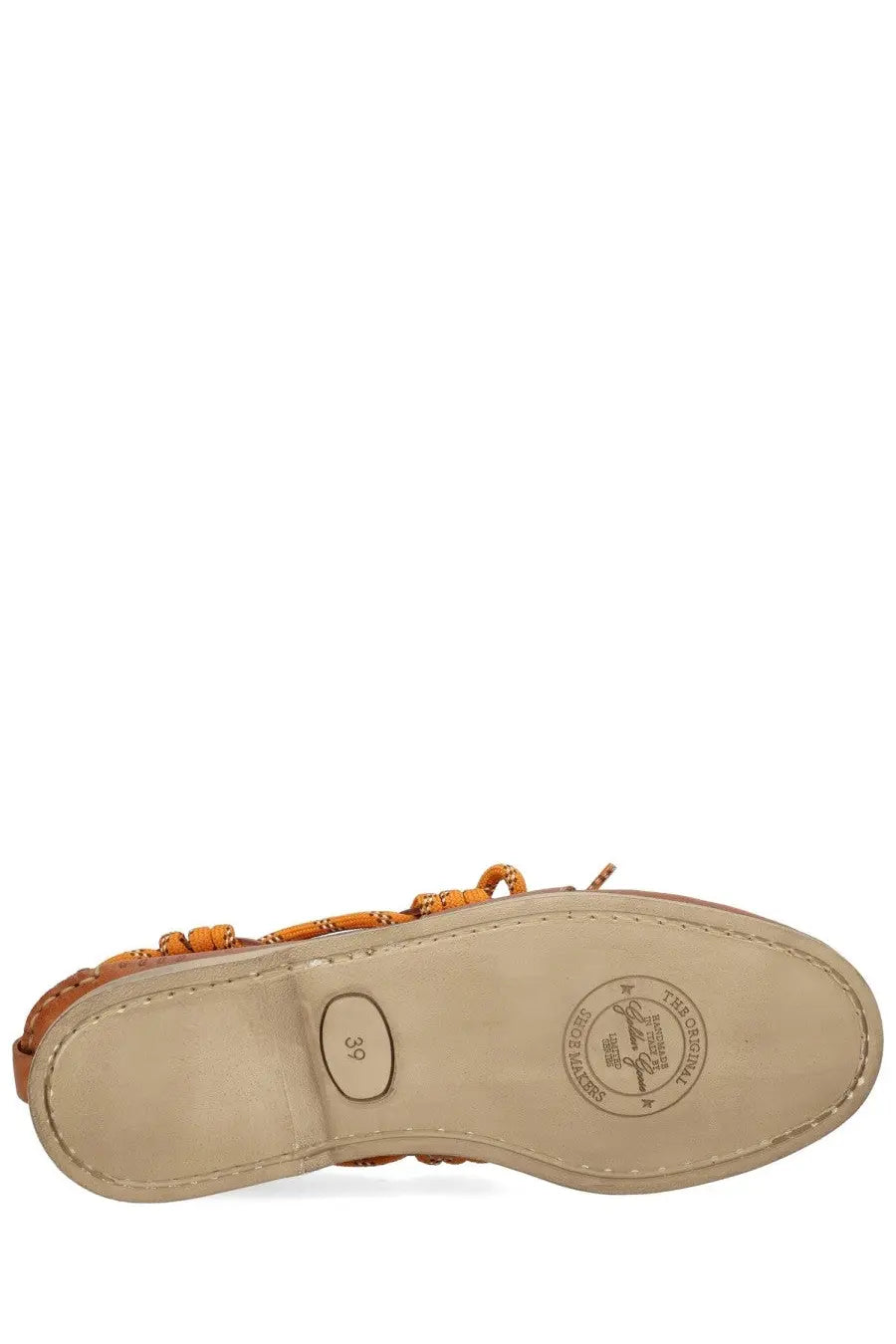 Golden goose women’s moccasin cruise brown tan woven leather sandal with braided strap and beige rubber sole