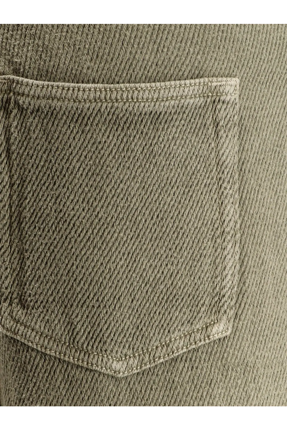 Olive green denim pocket with visible stitching on golden goose womens ortensia cotton and linen trousers back side