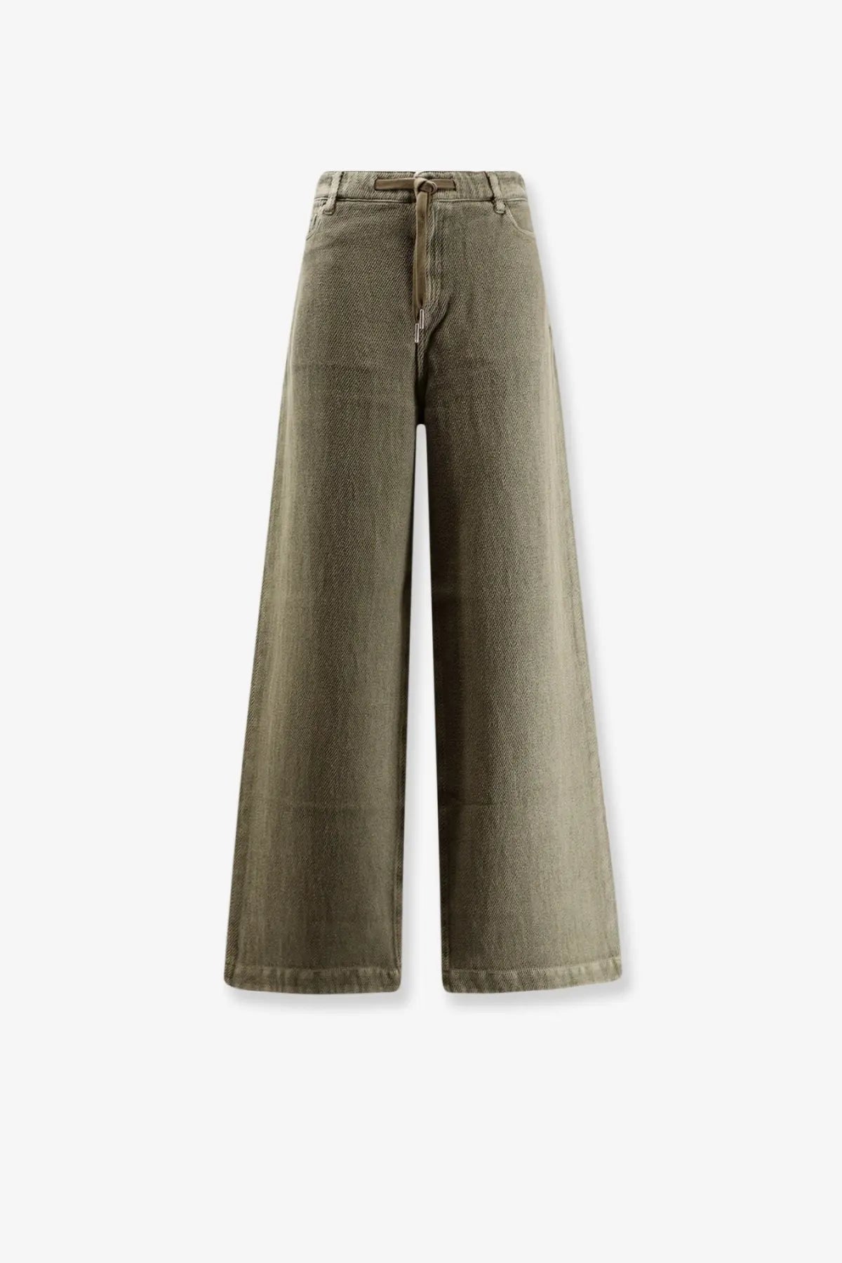 Olive green high waist wide-leg denim trousers with button closure from golden goose womens ortensia collection