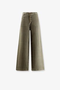 Olive green high waist wide-leg denim trousers with button closure from golden goose womens ortensia collection
