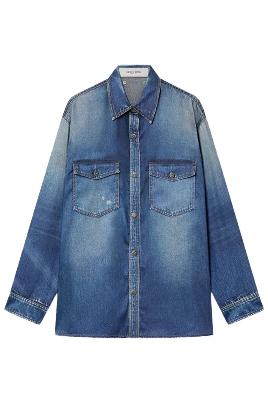 Golden Goose women’s shirt Patty blue is a blue denim button-front shirt with a faded gradient and two chest pockets