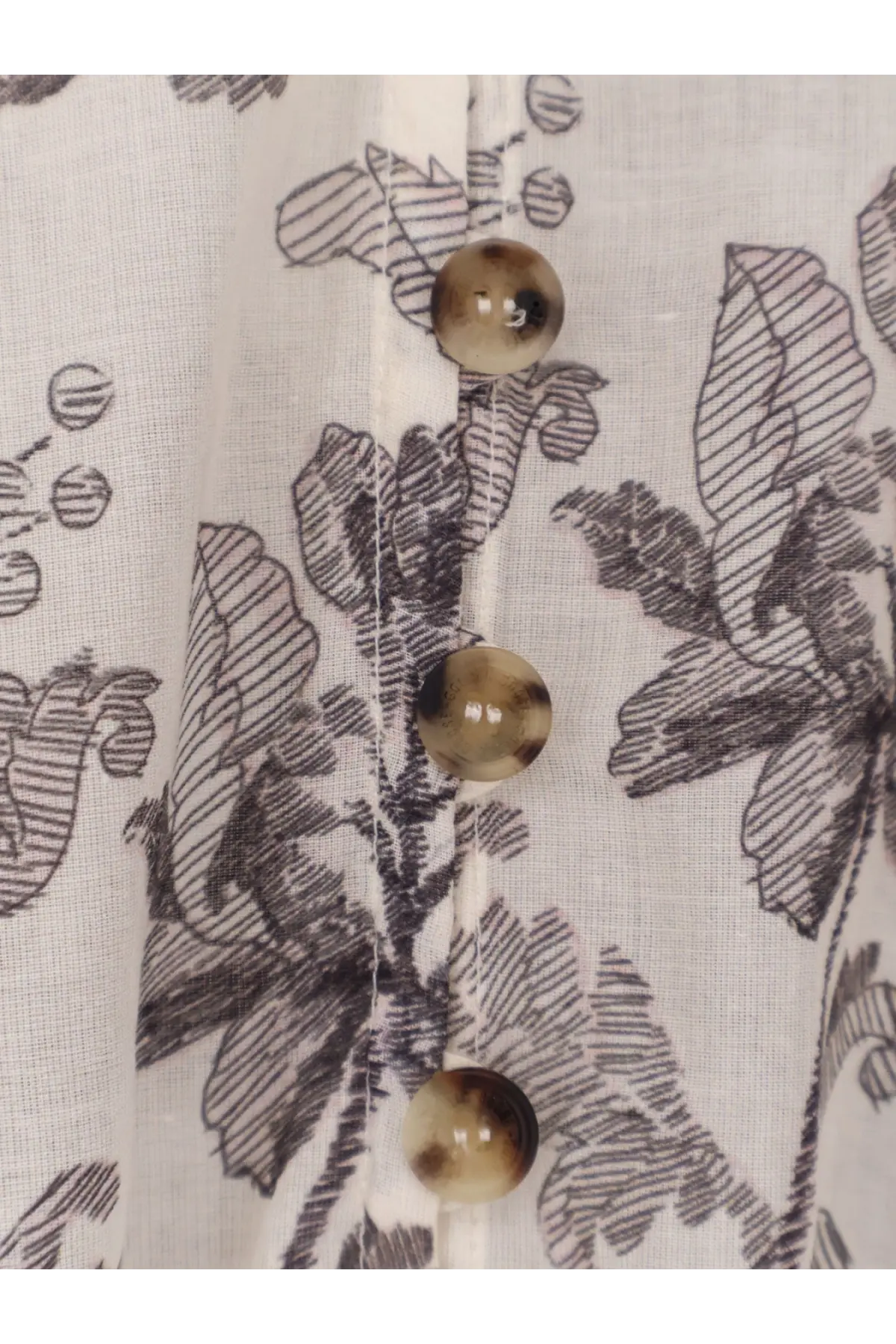 Golden goose women’s short cotton dress black with three translucent brown marbled buttons on front botanical print