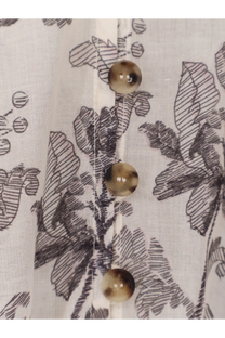 Golden goose women’s short cotton dress black with three translucent brown marbled buttons on front botanical print
