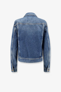 Blue golden goose women’s slim fit denim jacket with classic stitching and buttoned cuffs made of denim