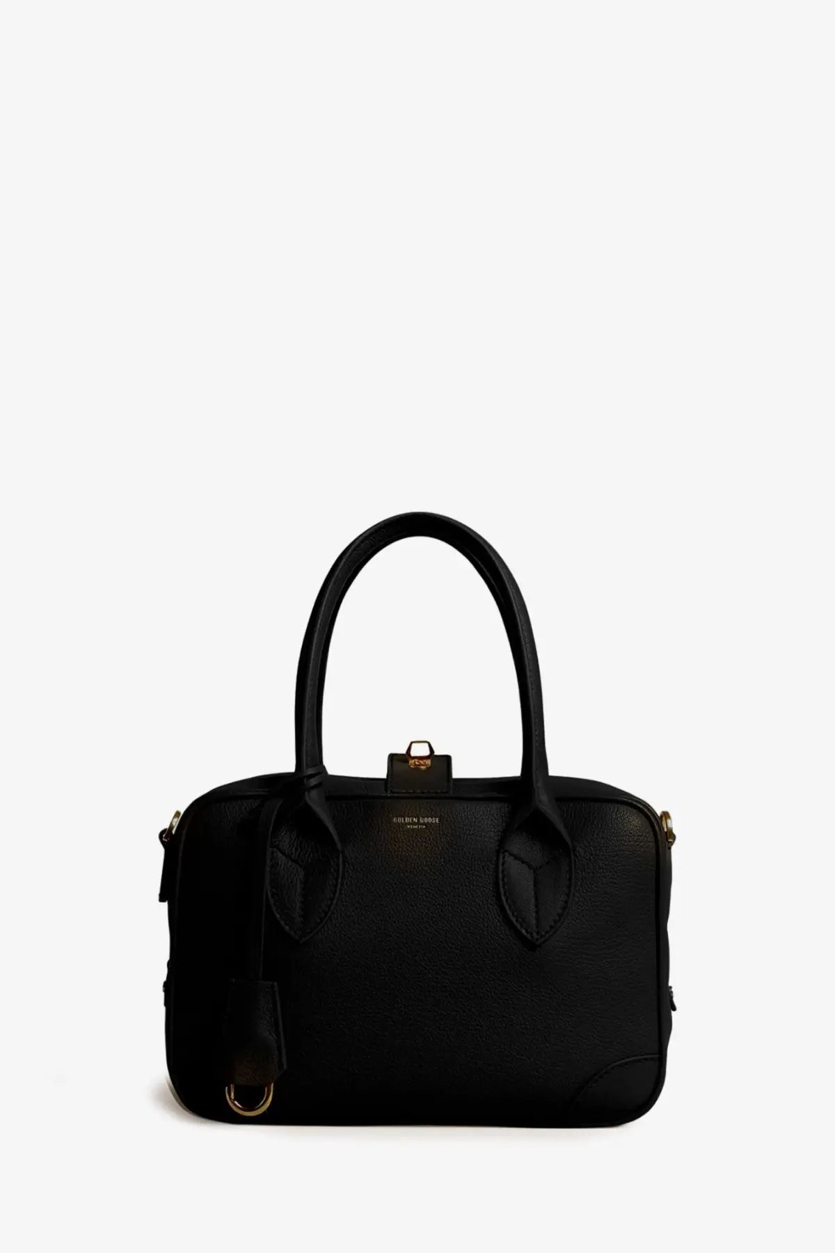Black pebbled leather golden goose women’s vita crossbody bag with gold-tone hardware and structured handles