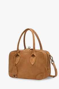 Golden Goose women’s Vita bag tan suede handbag with top handles and detachable shoulder strap beige crossbody bag