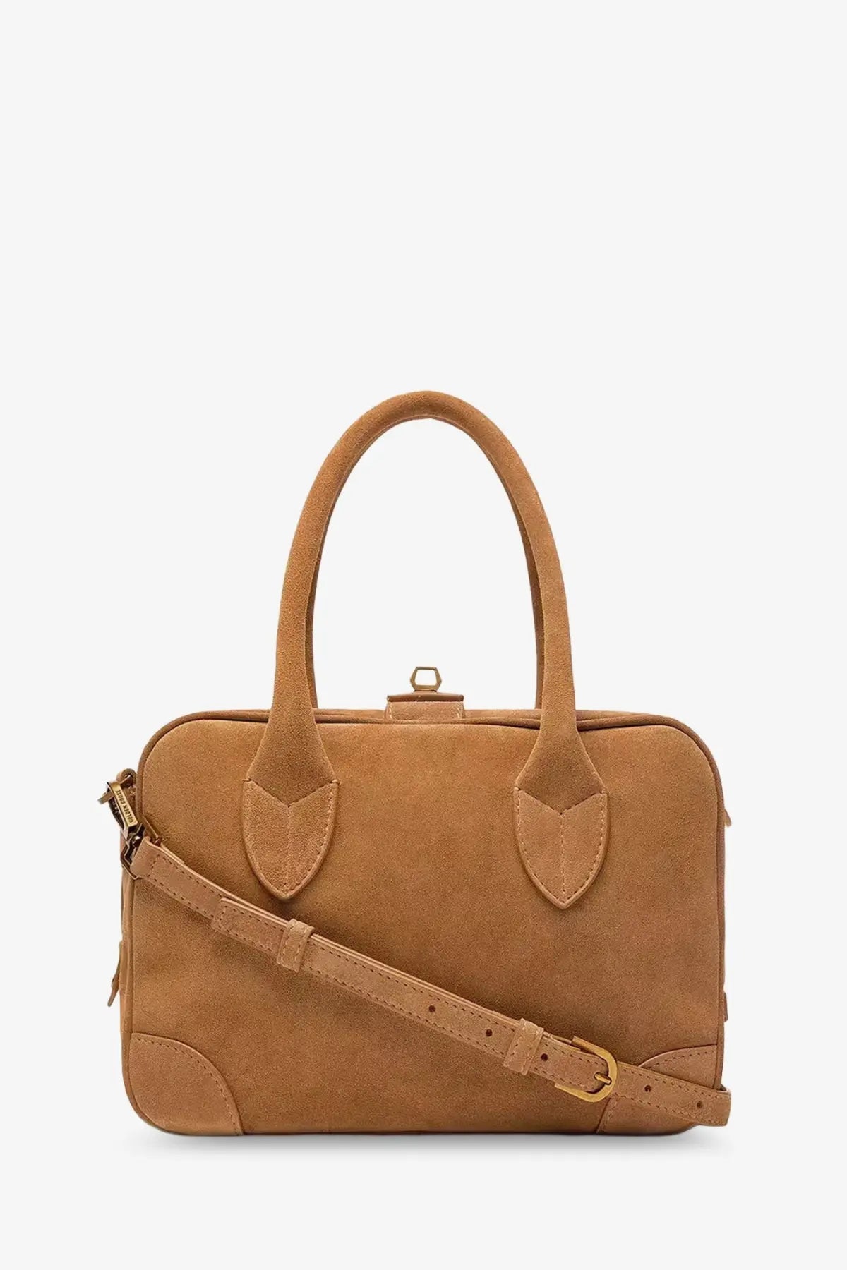Golden Goose women’s vita tan suede handbag with top handles and detachable shoulder strap crossbody bag beige